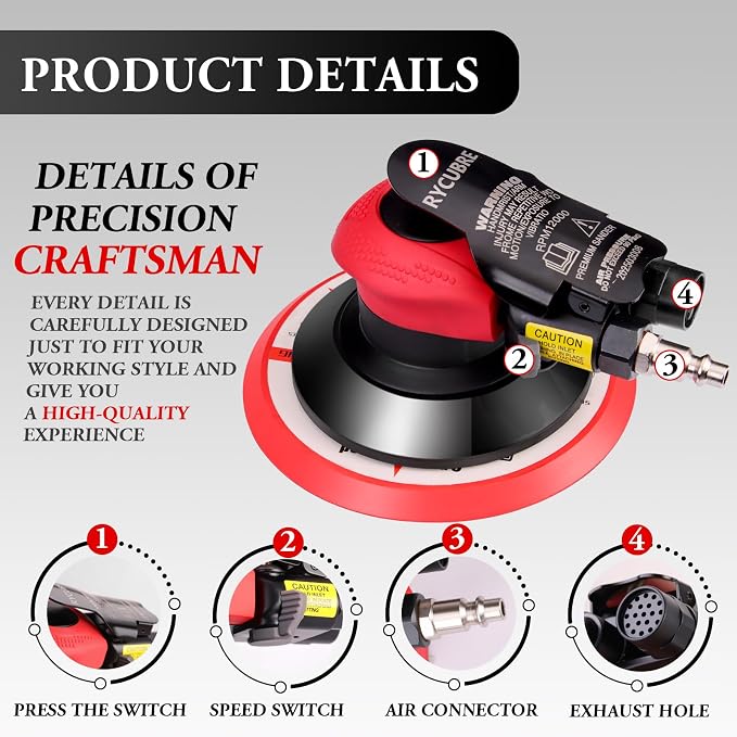 pneumatic Air Sander 5/6 Inch DA Palm Sander - Image 3