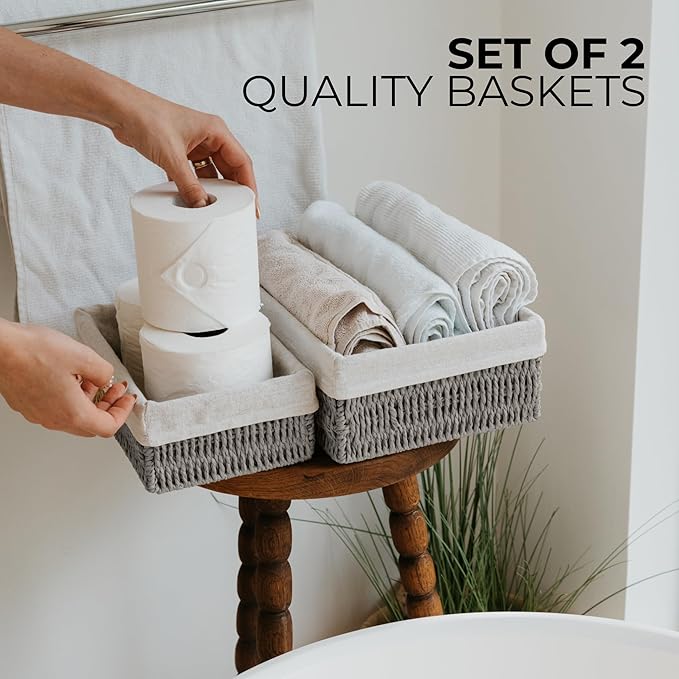 Beautiful Toilet Paper Storage Basket Set of 2 – Decorative Wicker Bathroom - Image 4