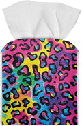 Rainbow Leopard Tissue Box Holder Waterproof PU Leather Square Tissue Box Cover by Pzuqiu