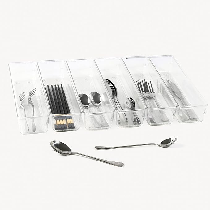 ihomecooker 6 Set Clear Plastic Junk Drawer Organizer Vanity Curlery Utensil - Image 2