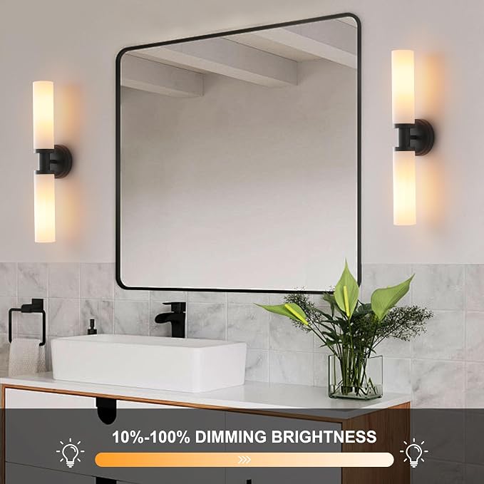 Wall Sconces Set of Two, Matte Black Bathroom Sconces Wall Lighting - Image 5