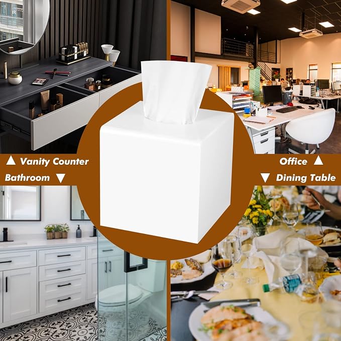 Kamehame Tissue Box Cover Square Acrylic Tissue Holder 5.25x5.25x5.5 Inch White - Image 7