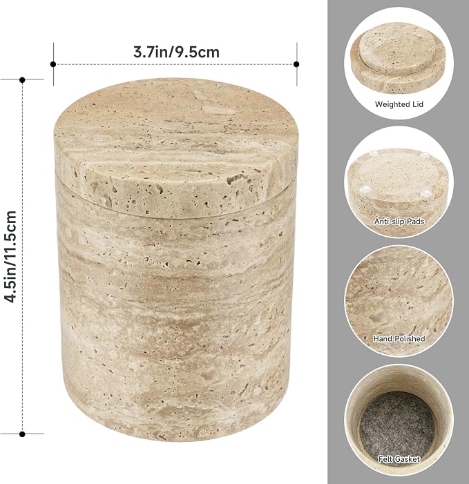 Natural Marble Canister, Cotton Swab Holder - Image 3