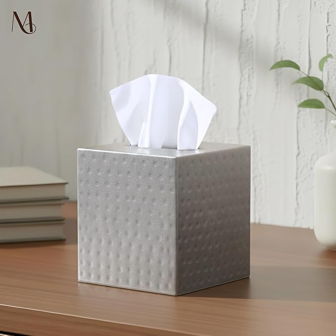 Monarch Abode Tissue Box Cover Square – Hand Hammered Pewter Metal Tissue - Image 2