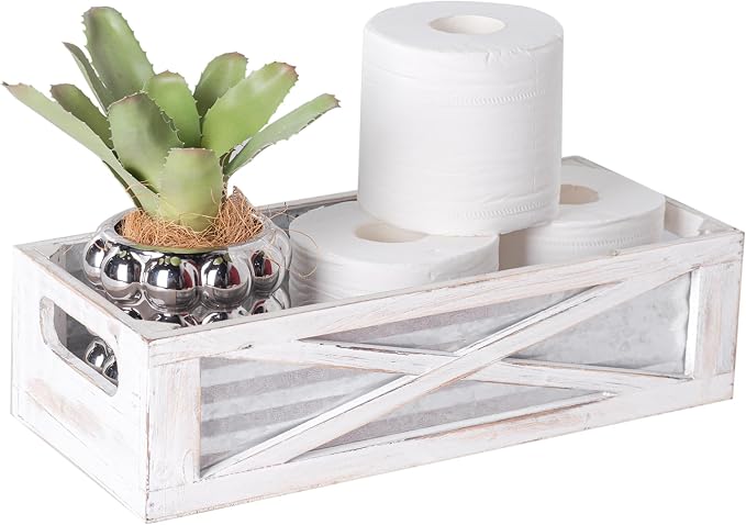 Wooden Toilet Tank Basket, Rustic Bathroom Decor Box, Farmhouse Toilet Paper by Venalys