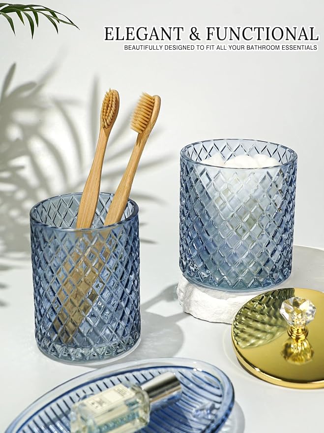 Blue Bathroom Accessories Set, Toothbrush Holder, Qtip Holder, Soap Dish - Image 3