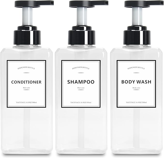 YACAYACE 16.9oz Clear Shampoo and Conditioner Dispenser Set, Refillable Pump by YACEYACE
