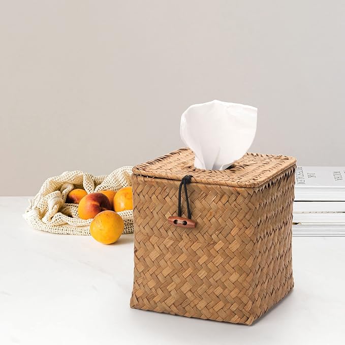 Seagrass Square Tissue Box Cover Woven Napkin Holder Decorative - Image 7
