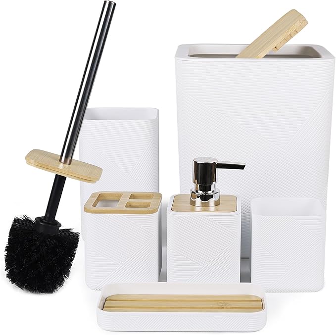 CERBIOR Bathroom Accessories Set 6 Piece Bamboo Bath Ensemble Includes Soap by CERBIOR