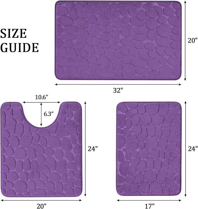 YIHOUSE Bathroom Rugs Mat Set 3 Piece Purple, Memory Foam Bath Mats Sets - Image 2