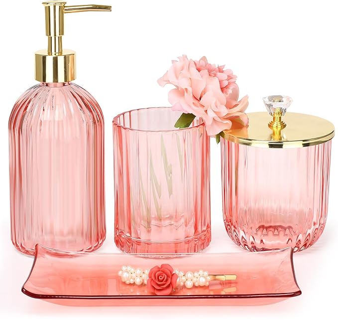 Haturi Bathroom Accessories Set, Toothbrush Holder, Apothecary Jar, Vanity Tray by Haturi