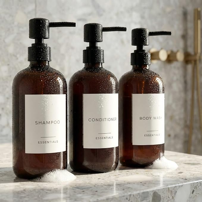 Stylish Shampoo and Conditioner Dispenser Set of 3 by KIBAGA