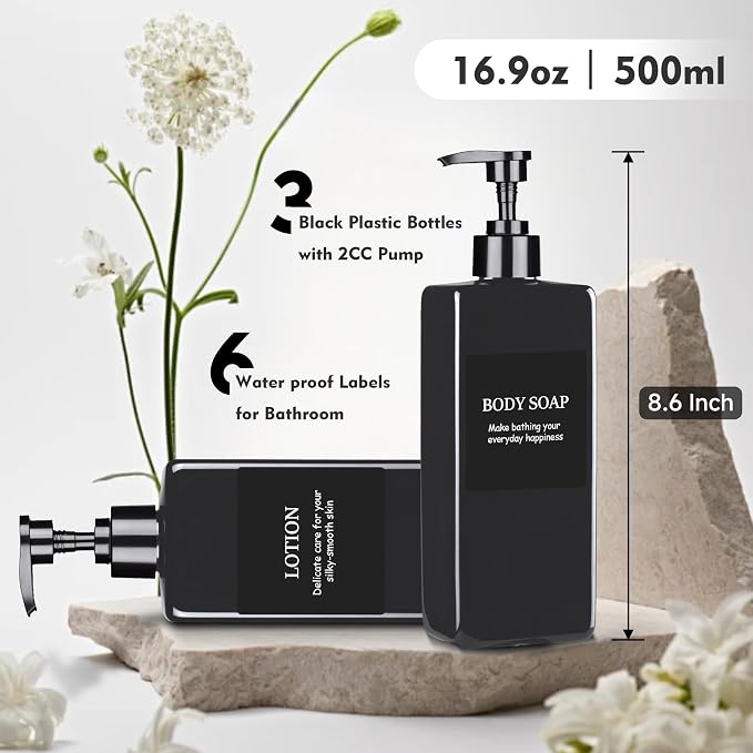 Refillable Shampoo and Conditioner Dispenser Plastic Shampoo Pump Bottles Set - Image 2