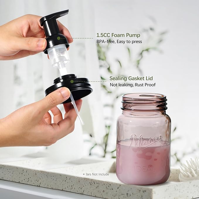 Amolliar Mason Jar Foaming Soap Dispenser Lids, Plastic Foam Pump Lids - Image 3