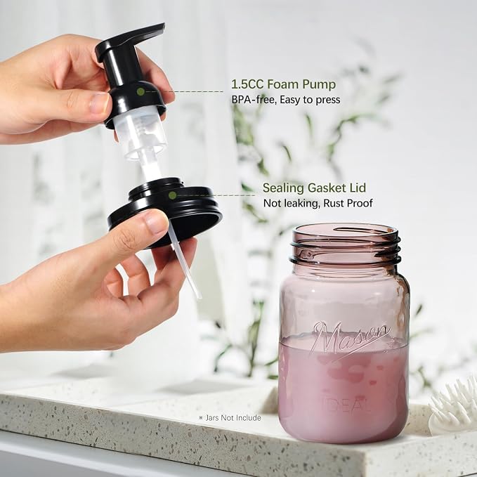 Amolliar Mason Jar Foaming Soap Dispenser Lids, Plastic Foam Pump Lids - Image 3