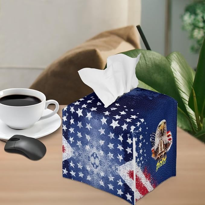 American 250 Years Tissue Box Holder Waterproof PU Leather Square Tissue Box - Image 4