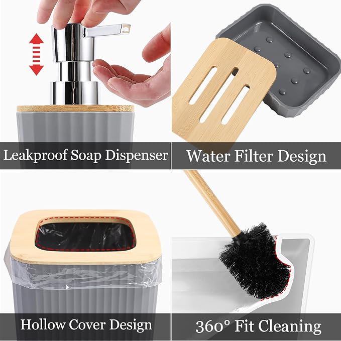 Grey Bathroom Accessories Set, 9 Piece Gray Bathroom Set, Bathroom Accessory - Image 3