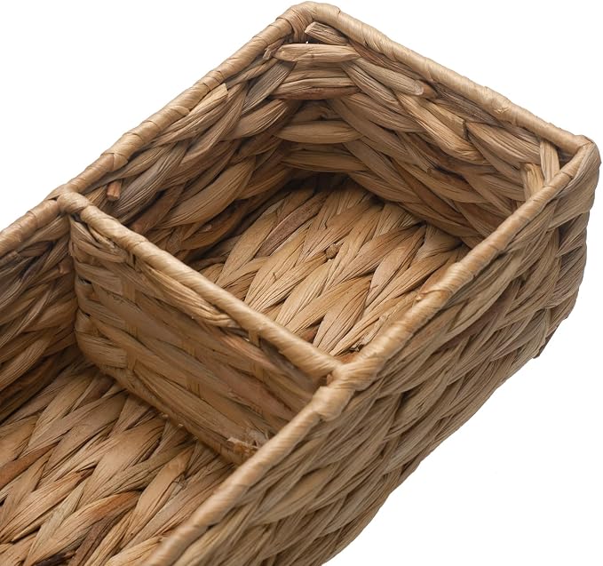 Wicker Bathroom Basket with 3 Compartments, Water Hyacinth Toilet Tank Basket - Image 2