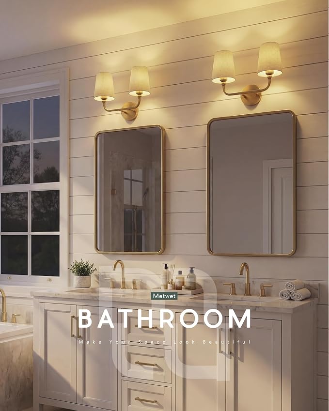 2-Light Bathroom Light Fixtures, Brushed Gold Vanity Lights, Double Wall Sconce - Image 5