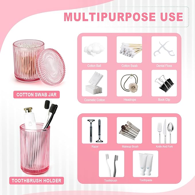 Pink Bathroom Accessories Set, Qtip Holder Set, Vintage Bathroom Sink Set - Image 5