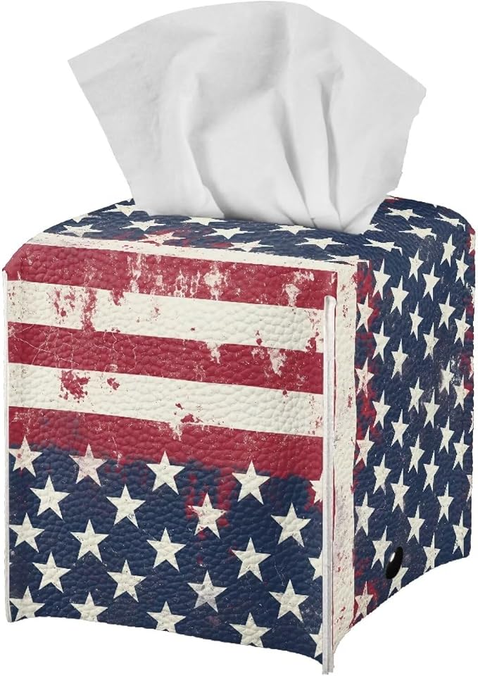 American Tie Dye Minimalist Tissue Box Holder, Square PU Leather Napkin - Image 2