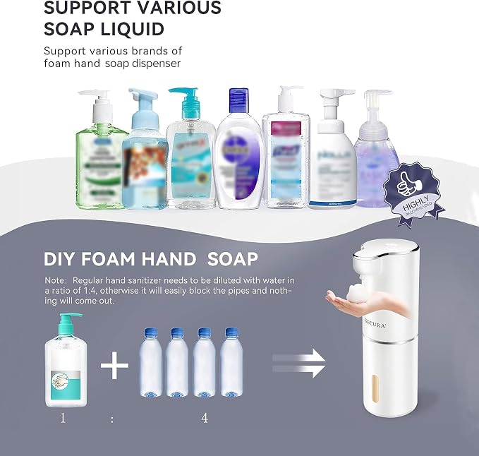 Secura Foaming Soap Dispenser, 10oz/300ml Touchless Automatic Dispenser - Image 4