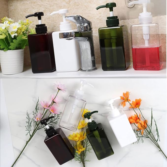 450ml Pump Bottle Dispenser Jansburg 2Pack Refillable Square Plastic Lotion - Image 8
