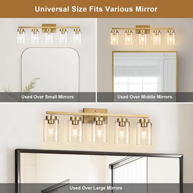 IZORRO Modern Bathroom Light Fixtures, 5 Light Brushed Gold Vanity Lights - Image 8