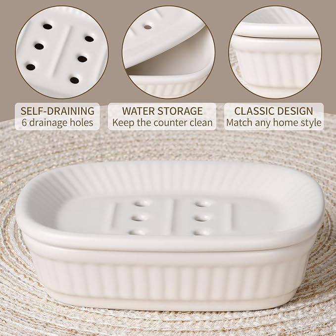 White Bathroom Accessory Set 5PCS, Ceramic Bathroom Accessories Set, Classic - Image 4
