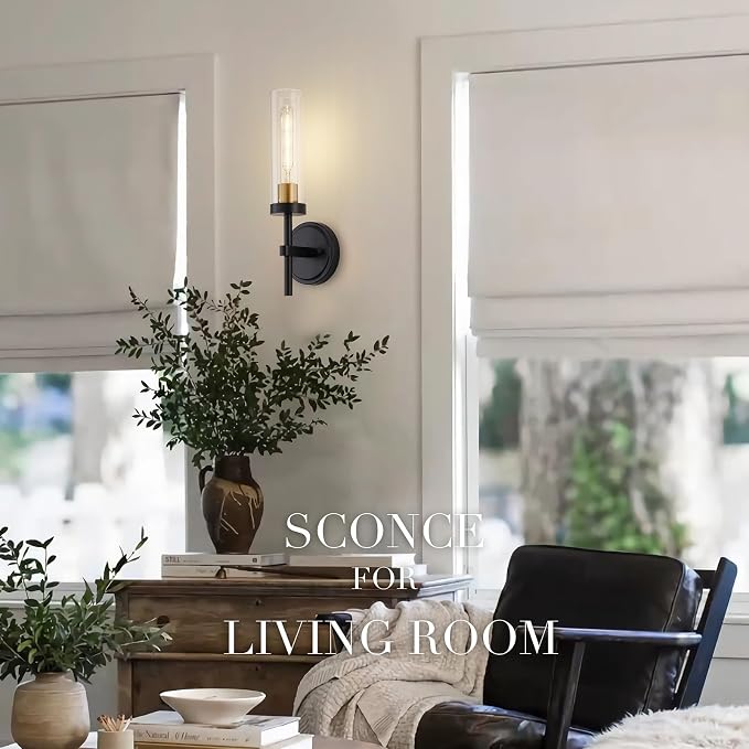 Black and Gold Hardwired Wall Sconces Set of 2, Modern Bathroom Vanity Sconces - Image 8