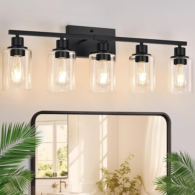 5-Light Bathroom Light Fixtures, Matte Black Modern Vanity Lights by Indoibrightenyourbathroom