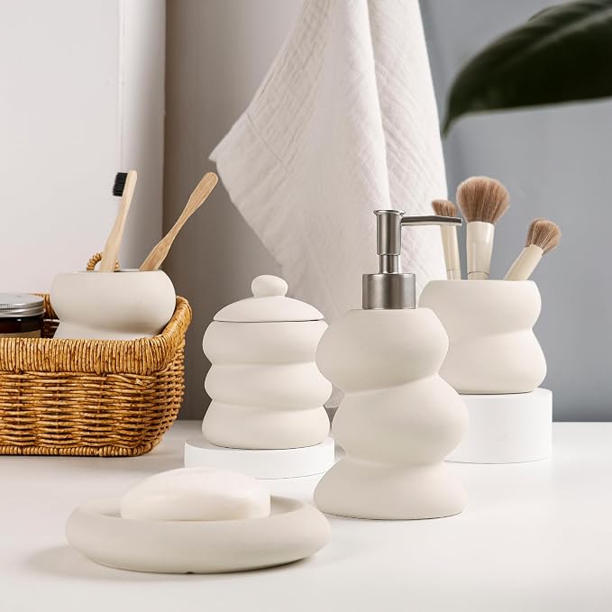 Bathroom Accessory Set 5PCS, Ceramic Bathroom Accessories Set, Irregular Shape - Image 6
