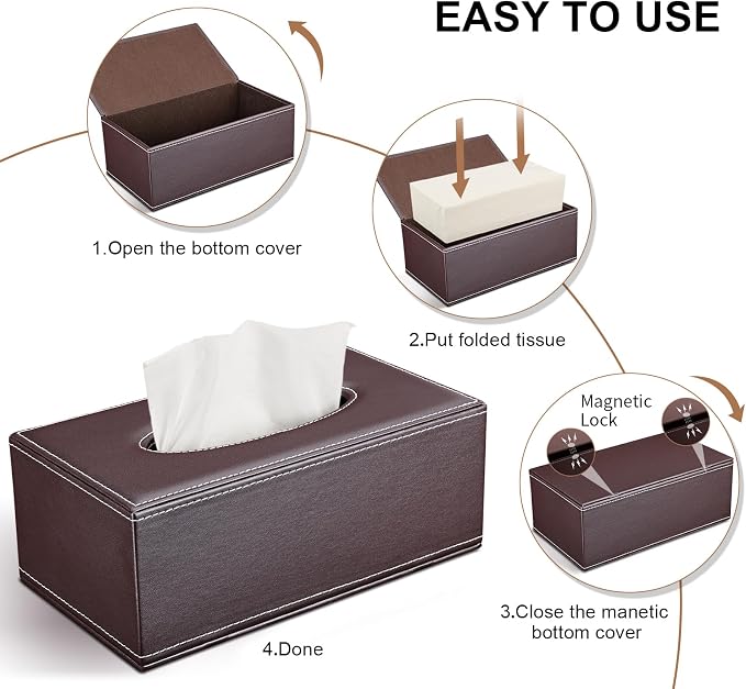 Tissue Box Cover Rectangle, PU Leather Tissue Box Holder Rectangular, Kleenex - Image 3