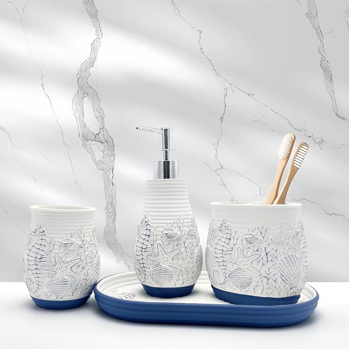 Beach Theme Bathroom Accessory Sets 4PCS Bathroom Accessories Set Complete - Image 8