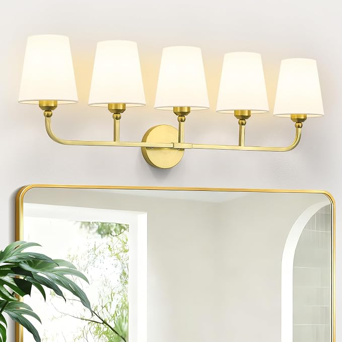 Bathroom Vanity Light, Brushed Gold Bathroom Light Fixtures, 5-Light Lighting by Kvhiiw