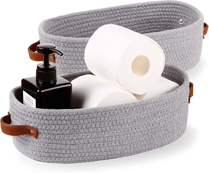 2 Pack Cotton Rope Small Woven Basket, Toilet Paper Basket, Room Storage Basket by Oradrem