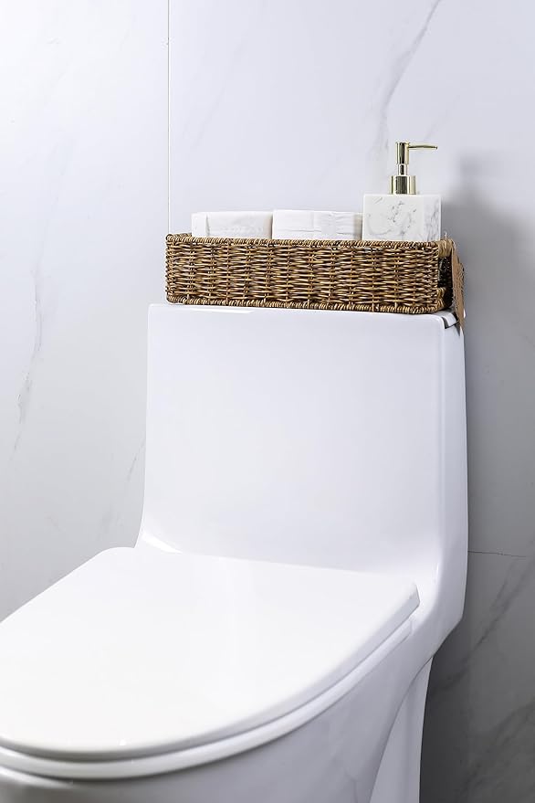 Small Wicker Basket for Toilet: Waterproof Storage Basket Organizing Over Tank - Image 4