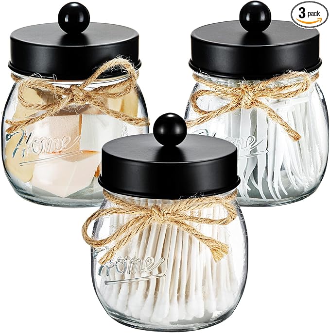 SheeChung 3 Pack Qtip Holder, Cotton Swab Holders, Apothecary Jars by SheeChung