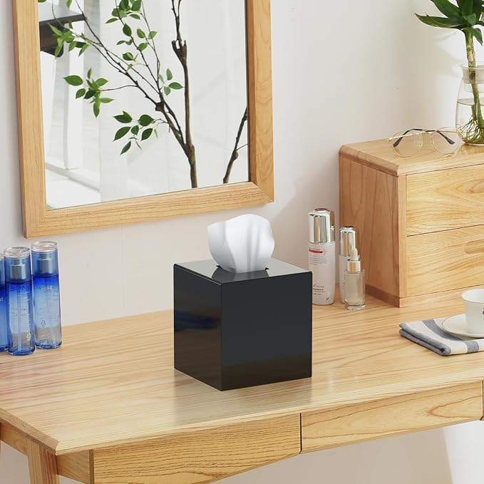 SILUT Tissue Box Cover Square, Shiny Acrylic Tissues Holder, Facial Tissue - Image 3