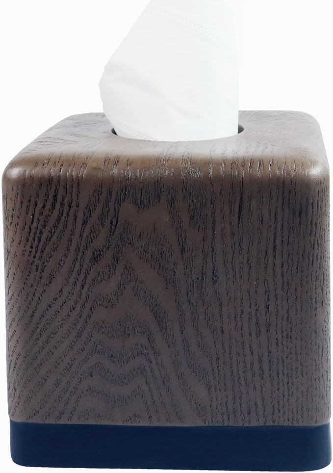 Hymmah Wooden Texture Square Tissue Box Cover Cube Tissue Holder Unique Design by Hymmah
