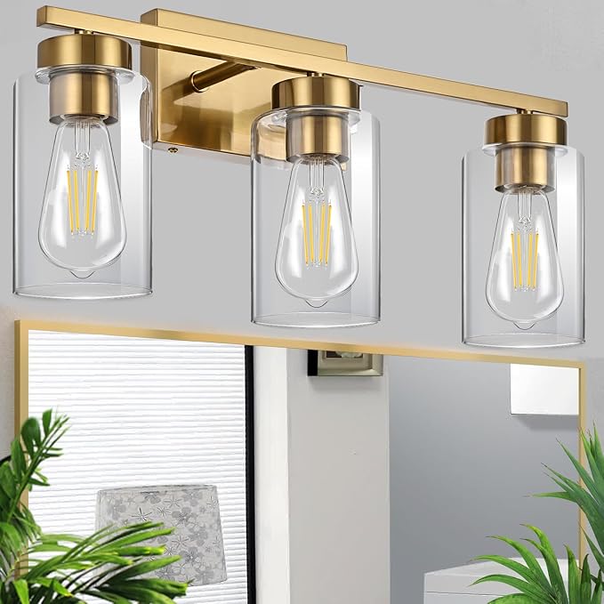 3-Light Bathroom Vanity Light, Modern Brushed Gold Wall Lights - Image 7