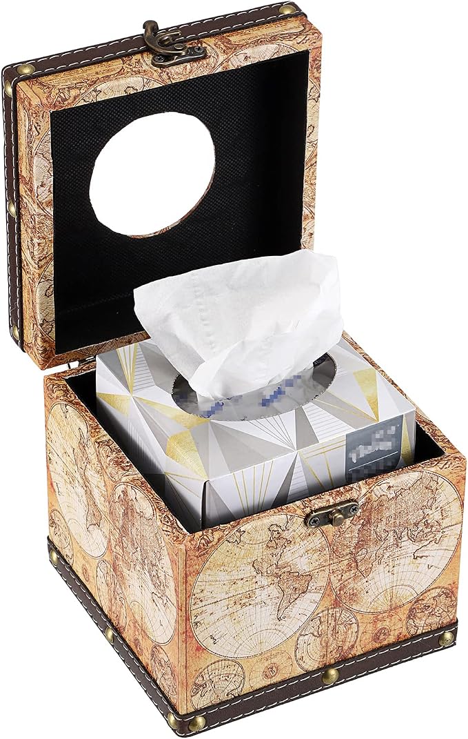 Sumnacon Retro Wood Square Tissue Box Cover - Image 6