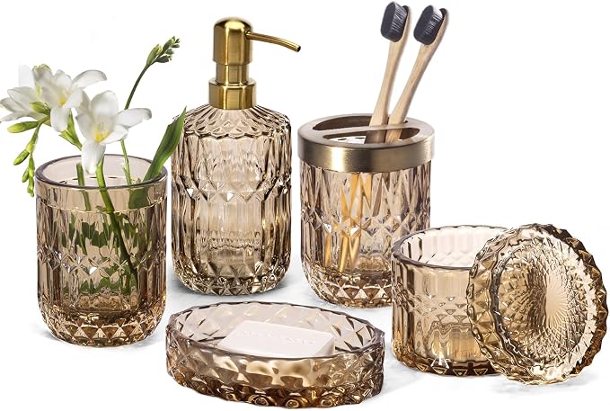 EMPO 6PCS Bathroom Clear Glass Accessories Set, Contemporary Modern Decor by EMPO