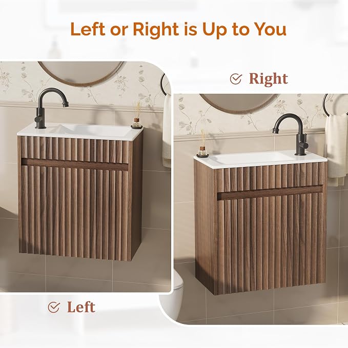 VINGLI 18" Floating Fluted Bathroom Vanity - Image 5