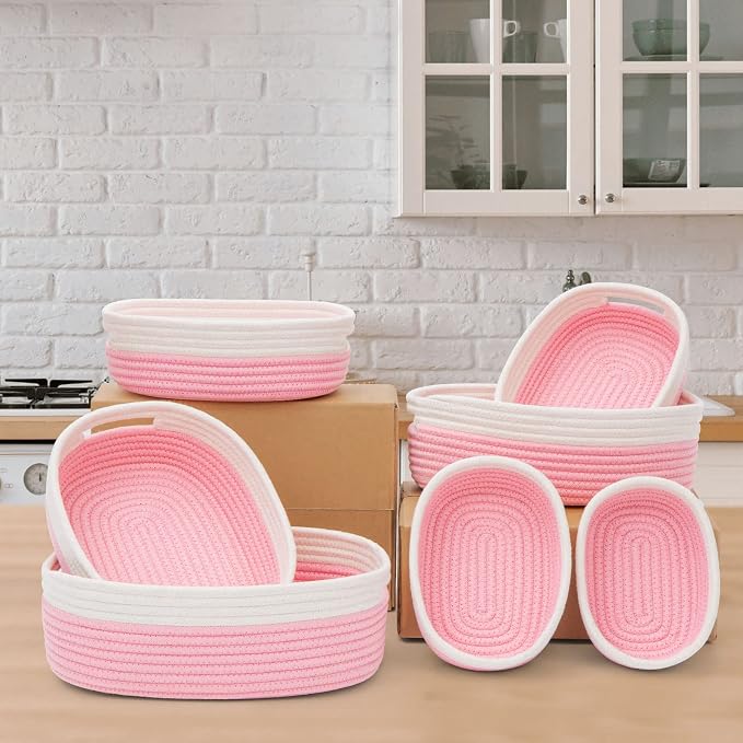 7 Piece Cotton Rope Woven Basket Set - Image 4