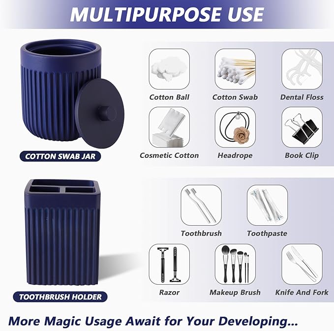 Resin Navy Blue Bathroom Accessories Set 5 Pcs, Lotion Soap Dispenser, - Image 4
