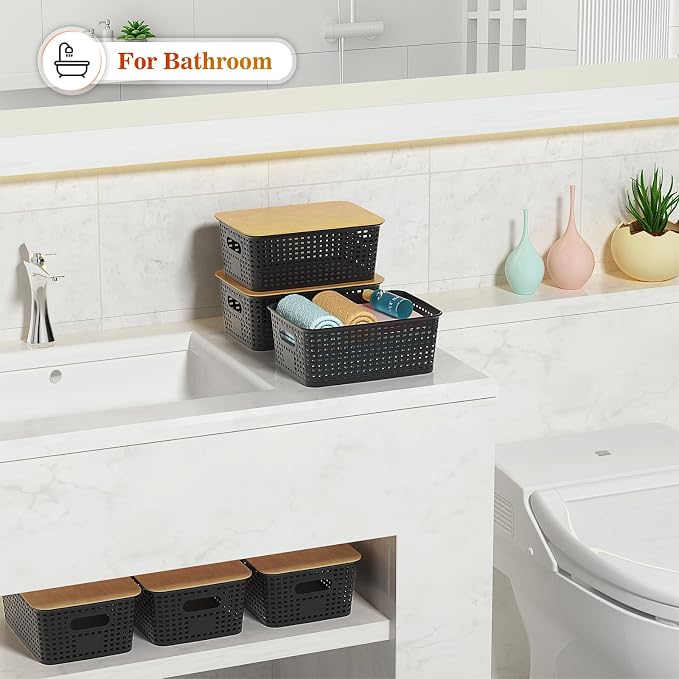 Plastic Storage Baskets With Bamboo Lid - Image 7
