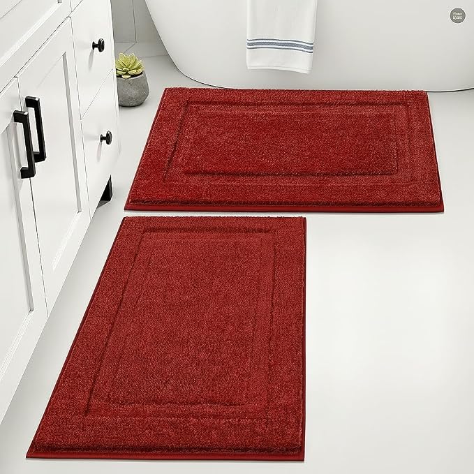 SHACOS Red Bathroom Rugs Sets 2 Piece 20x32 inch, Microfiber Non Slip Washable by SHACOS