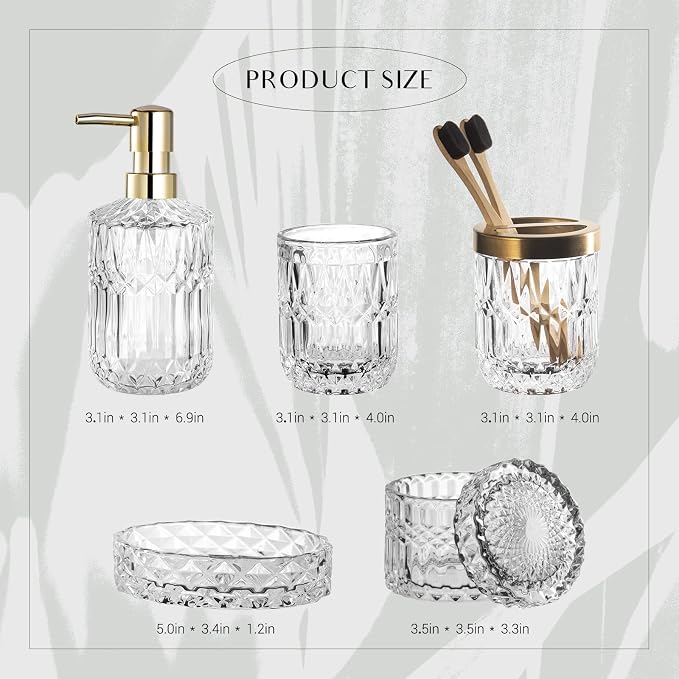 EMPO 6PCS Bathroom Clear Glass Accessories Set, Contemporary Modern Decor - Image 8