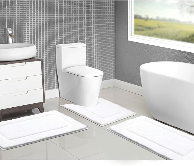 SHACOS White Bathroom Rugs Sets 3 Piece, Soft Fluffy Water Absorbent Bath Rugs - Image 8